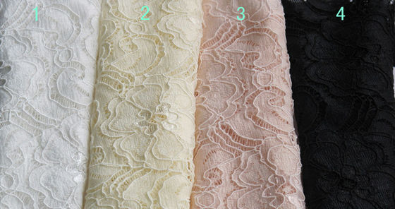 Beyaz Elastik Dantel% 80 Naylon% 20 Spandex Kumaş Güzel Zarif CY-LW0783
