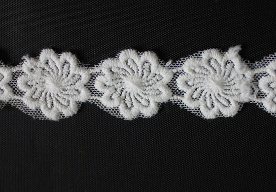 Boyama Renk ile Pamuk İşlemeli Dekoratif Dantel Trim 2.5cm Çiçek Desen