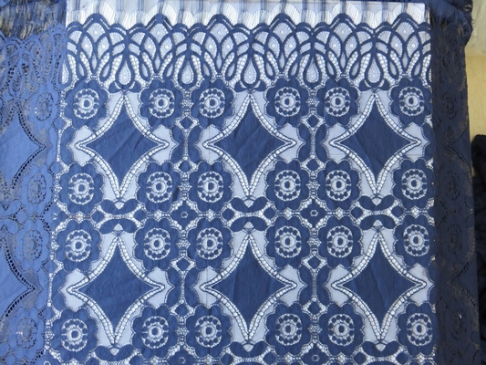 Güzel Deep Blue Geometrik Pamuk Naylon Stretch Dantel Kumaş / Dantel Perde Kumaş