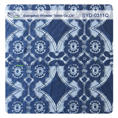 Güzel Deep Blue Geometrik Pamuk Naylon Stretch Dantel Kumaş / Dantel Perde Kumaş