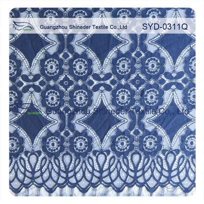 Güzel Deep Blue Geometrik Pamuk Naylon Stretch Dantel Kumaş / Dantel Perde Kumaş
