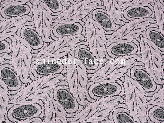 Pembe Çiçek, Yaprak Pattern ile Geometri Sıkı Naylon Gelin Dantel Kumaş