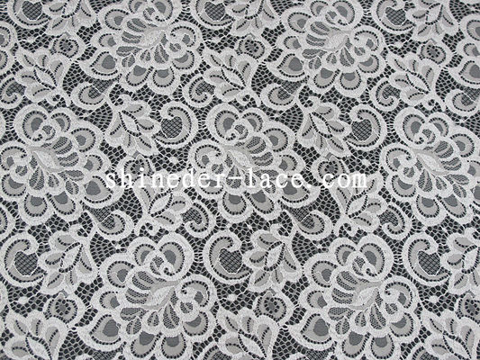 Elbise SYD-0185 için 150cm Genişlik Naylon Dantel Kumaş Beyaz Çiçek Tasarım