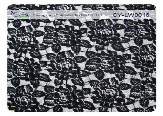 Siyah Çiçek Pamuklu Naylon Dantel Kumaş,% 65 Naylon +% 35 Pamuklu CY-LW0016